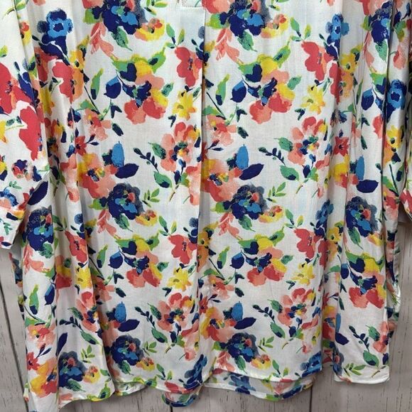 Woman Within Womens Plus Quarter Sleeve Tab Front Floral Flowy Tunic Blouse - Picture 11 of 16